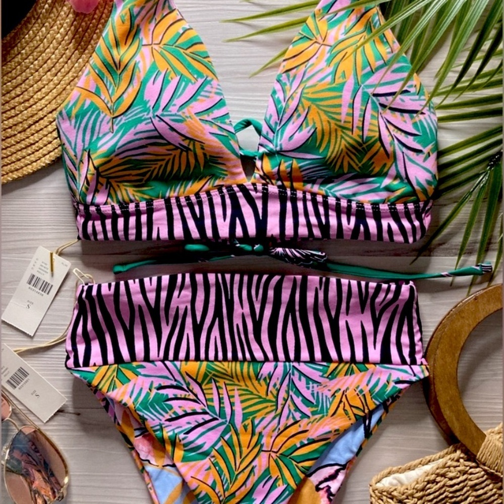 Maaji Reversible Animal Print Tropical Bikini 🩵🌺🌴🥂🍹